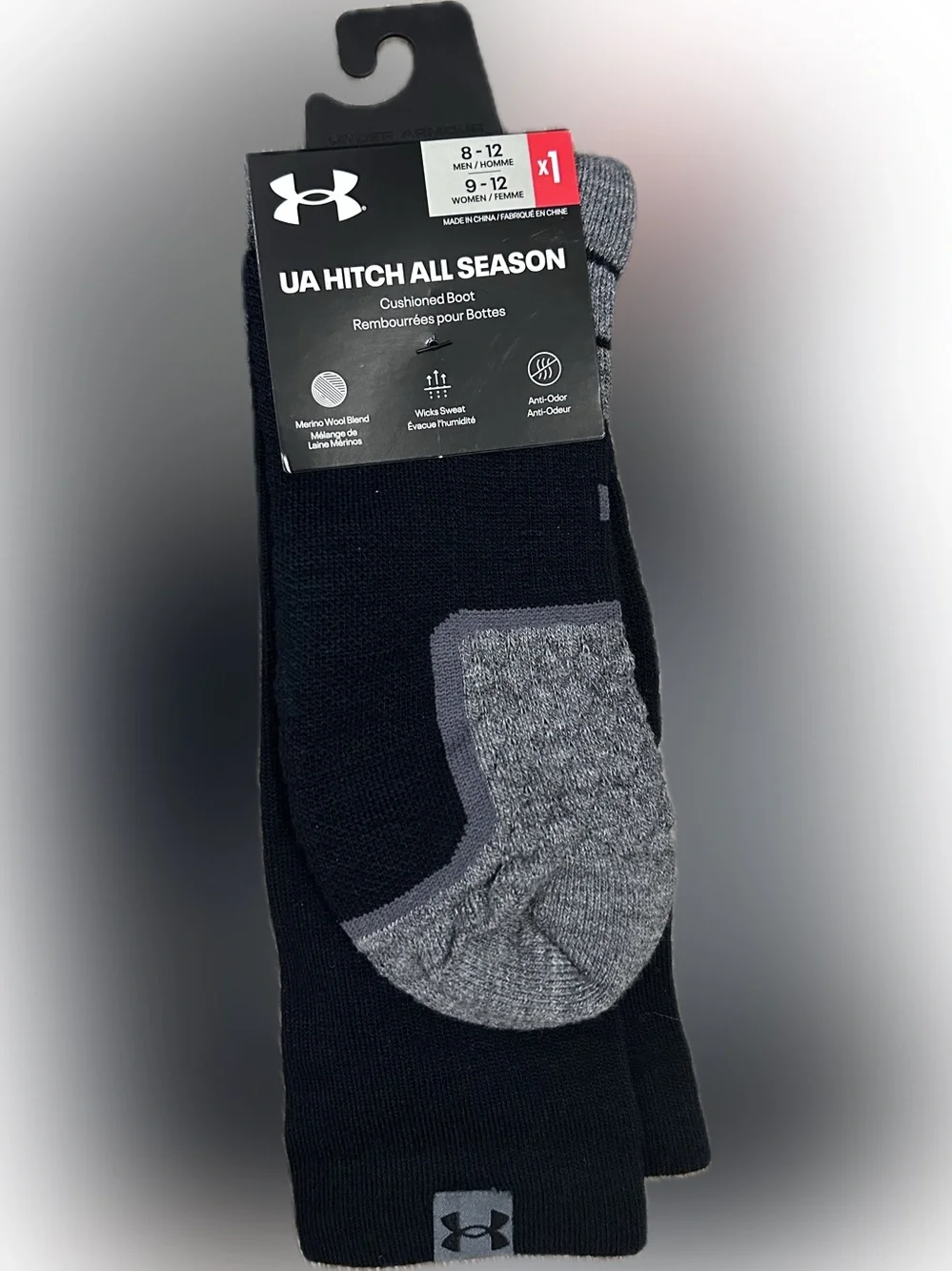 Under Armour Men's Hitch All Season boot Socks - Black & Gray